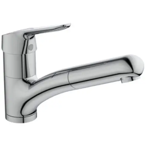 Küchenarmatur von Ideal Standard mit einem schlanken, verchromten Design und einem Hebel zur Temperatur- und Durchflussregelung.